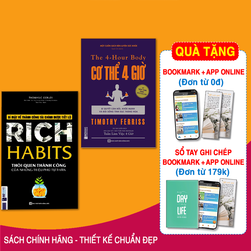 Hình ảnh Combo 2 cuốn sách hay nhất về kĩ năng sống: Cơ thể 4 giờ + Rich Habits - Thói Quen Thành Công Của Những Triệu Phú Tự Thân ( Tặng kèm Bookmark Happy Life)