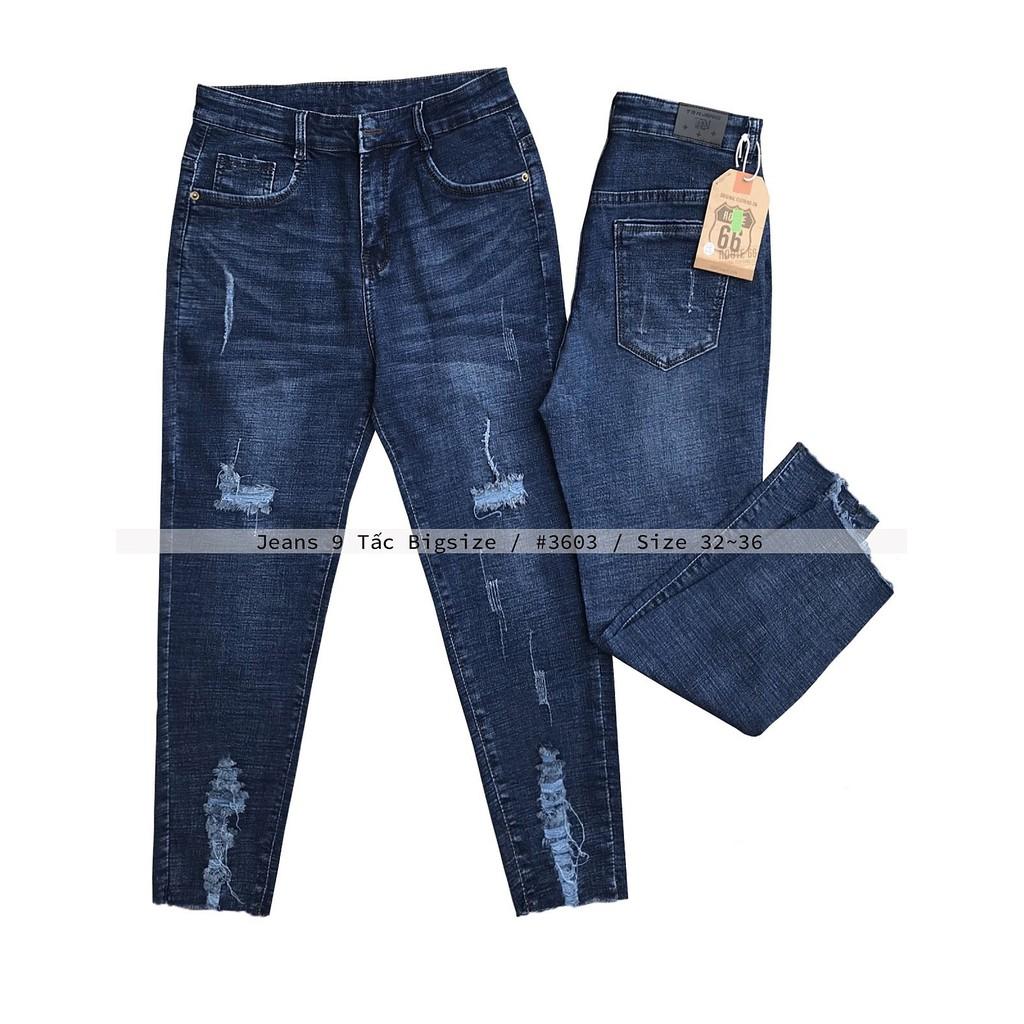 Quần jean nữ BIG SIZE dài 9 tấc rách kiểu đẹp dành cho người béo 3603