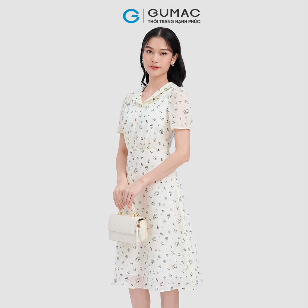 Đầm form A GUMAC DC10079 bâu cách điệu viền ren