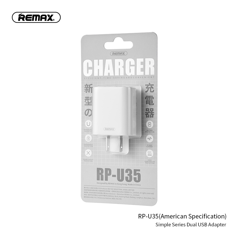 Cốc sạc đa năng Remax RP-U35 tích hợp 2 cổng USB max 2.1A - Hàng nhập khẩu