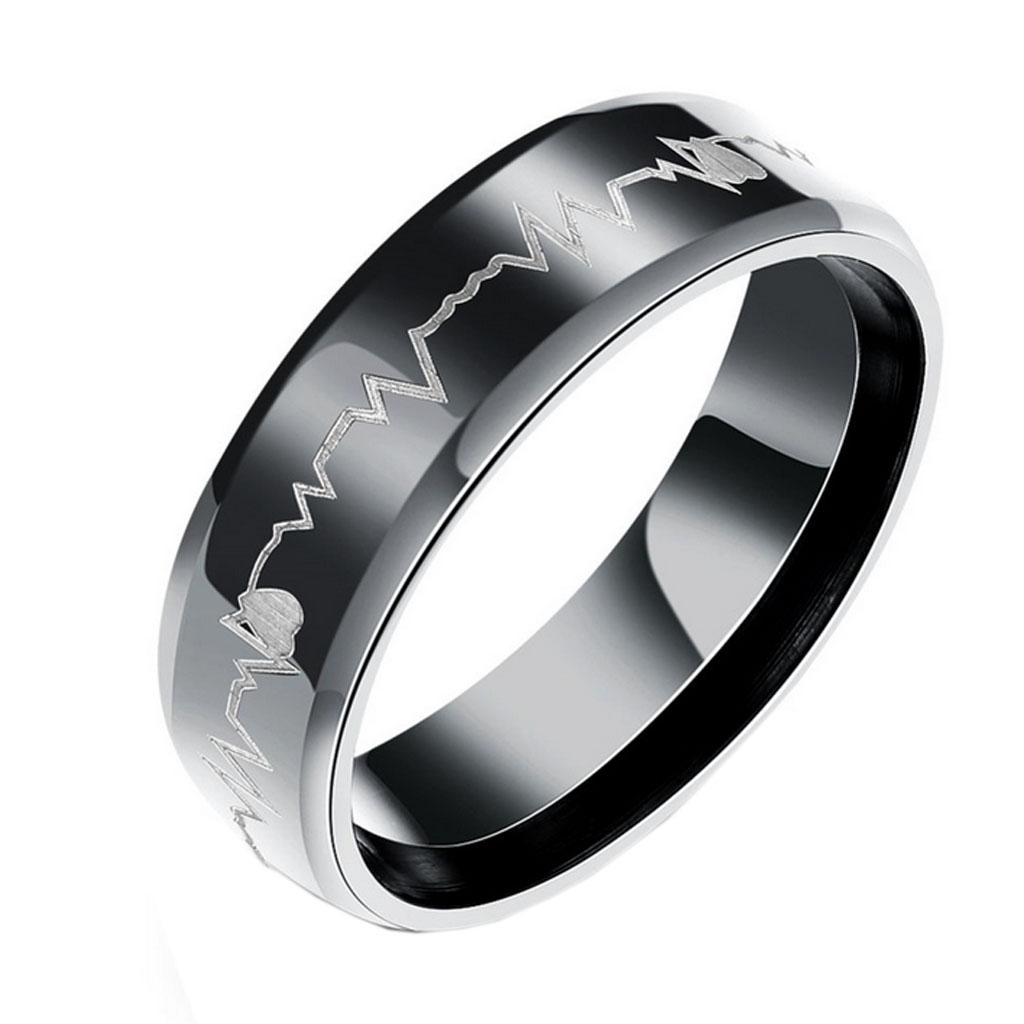 Stainless Steel Heartbeat Wedding Band Engraved Love US 7