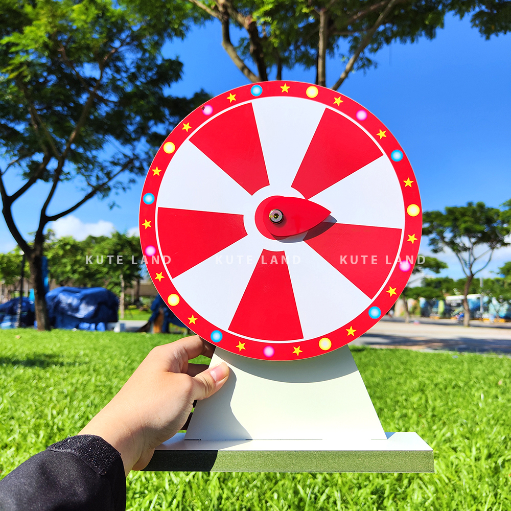 Vòng quay trúng thưởng may mắn 25 cm 10 ô màu trắng đỏ có thể ghi bút bi sáng tạo nội dung sự kiện, trò chơi