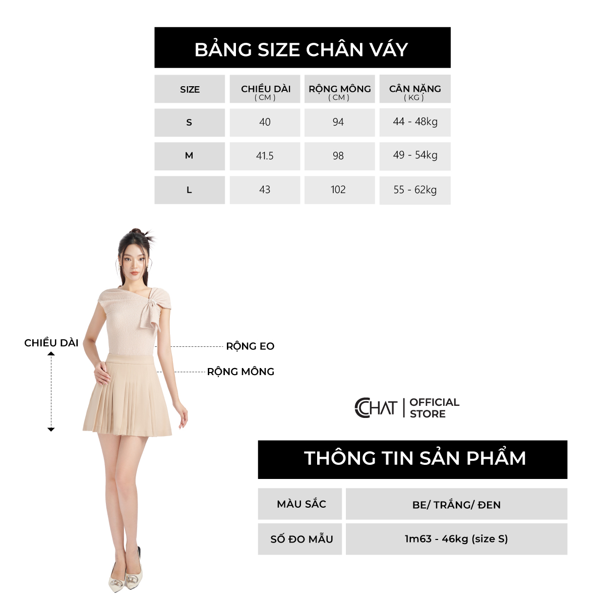 Chân Váy  Xếp Ly Dáng Ngắn Chữ A Xòe Chất Tuytsi Cao Cấp 93CNS2002AT