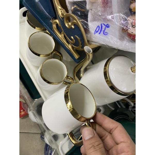 Bộ tách trà xanh và trắng cao cấp viền vàng