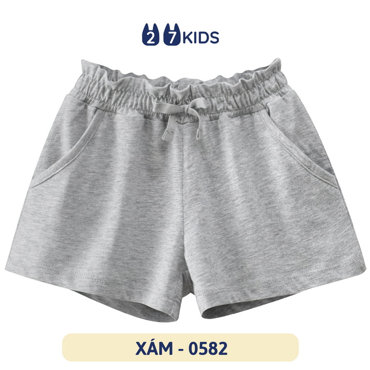 Quần short bé gái 27Kids quần đùi mềm nữ mềm mỏng mát cho trẻ từ 2-10 Tuổi GSPS1 – XÁM – 0582 – 100 13-15kg
