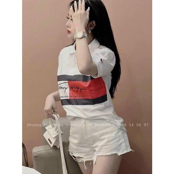 Áo polo trắng đen phối đỏ