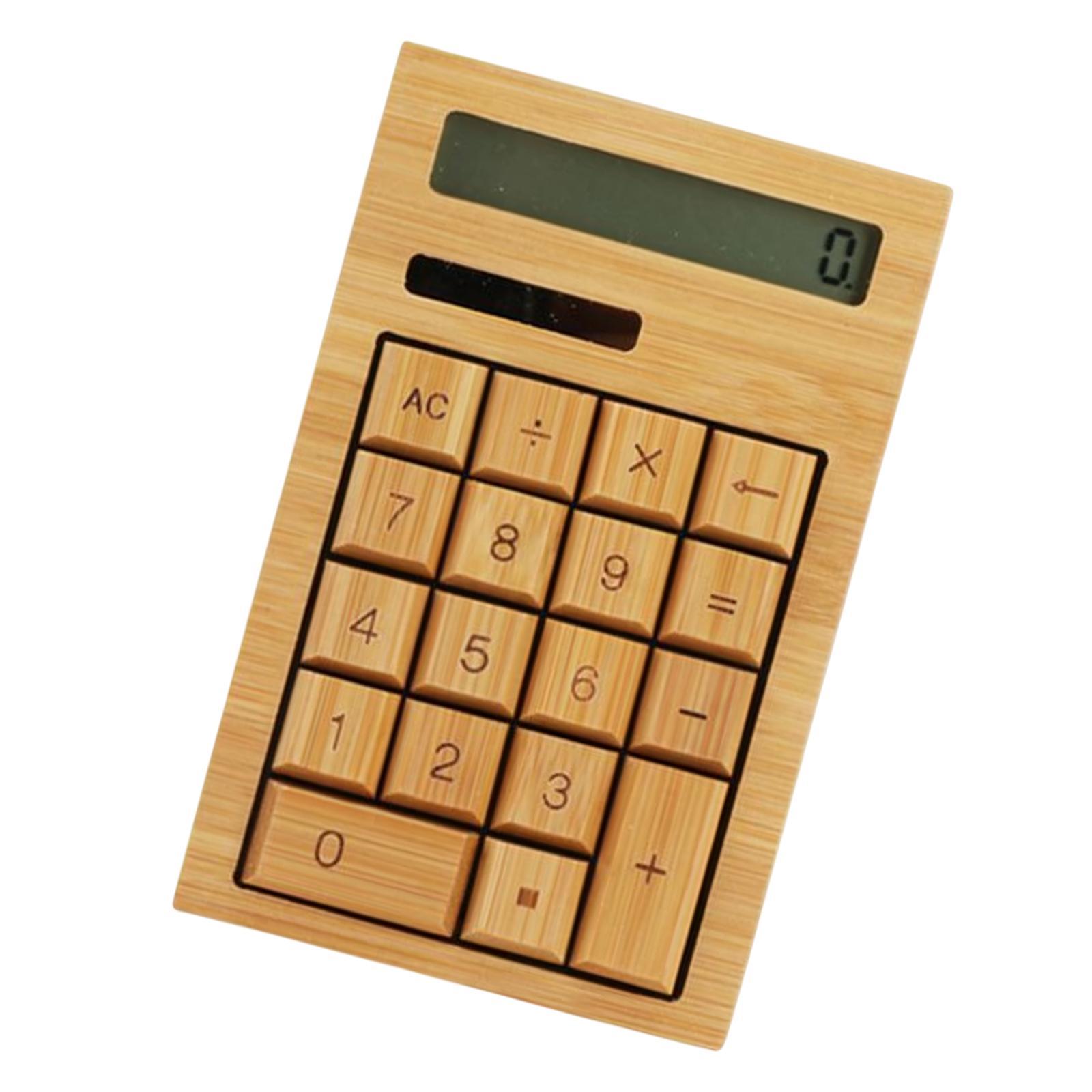 Bamboo Calculator Solar Power 18 Buttons Desktop Calculator Waterproof Portable Anti Static 12 digits Functional for Home Business Office