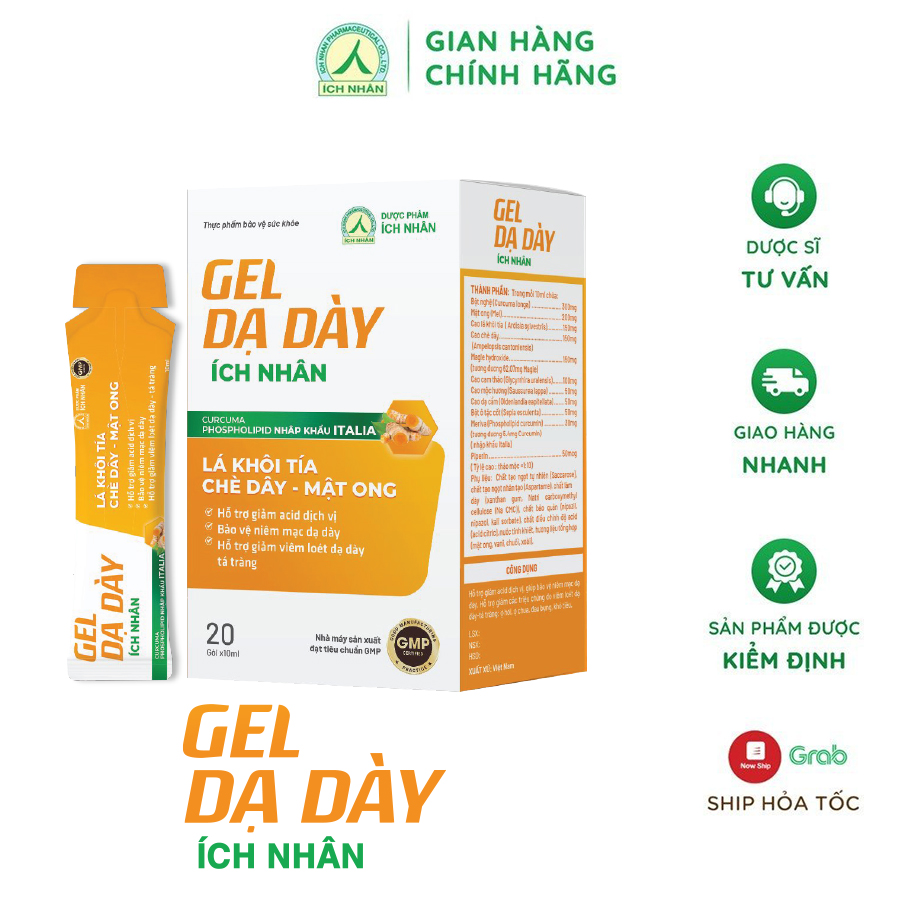 Gel Dạ Dày Ích Nhân Hỗ Trợ Giảm Acid Dịch Vị - Giảm Viêm Loét Dạ Dày Tá Tràng - Bảo Vệ Niêm Mạc Dạ Dày - Hộp 20 Gói