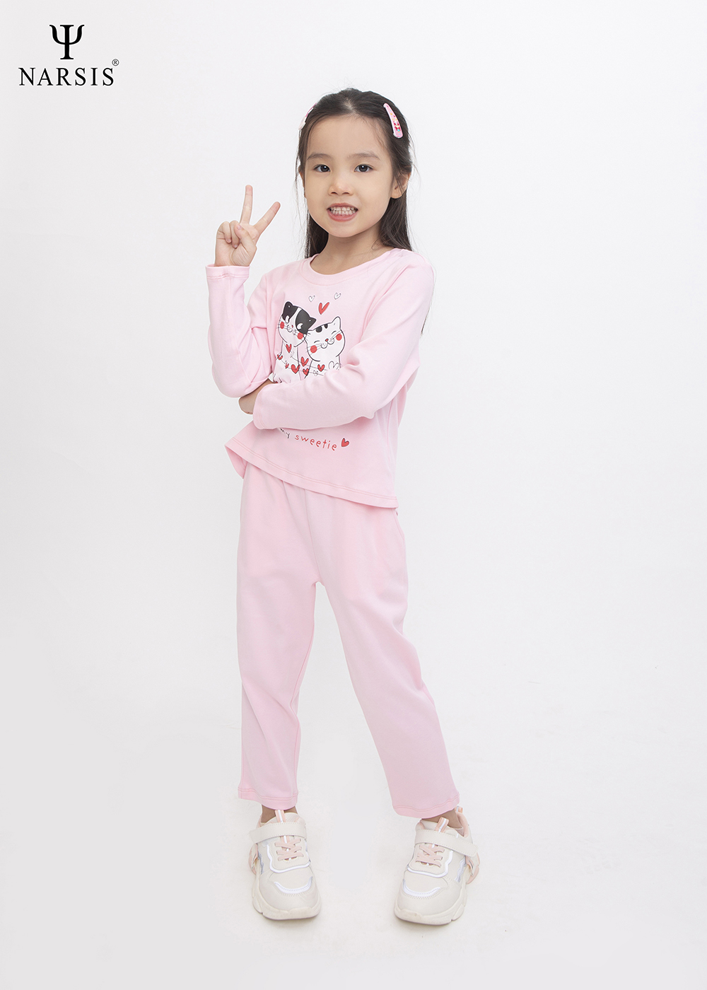 Bộ thu đông bé gái Narsis KM0028 chất Cotton (cho bé từ 4-8 tuổi