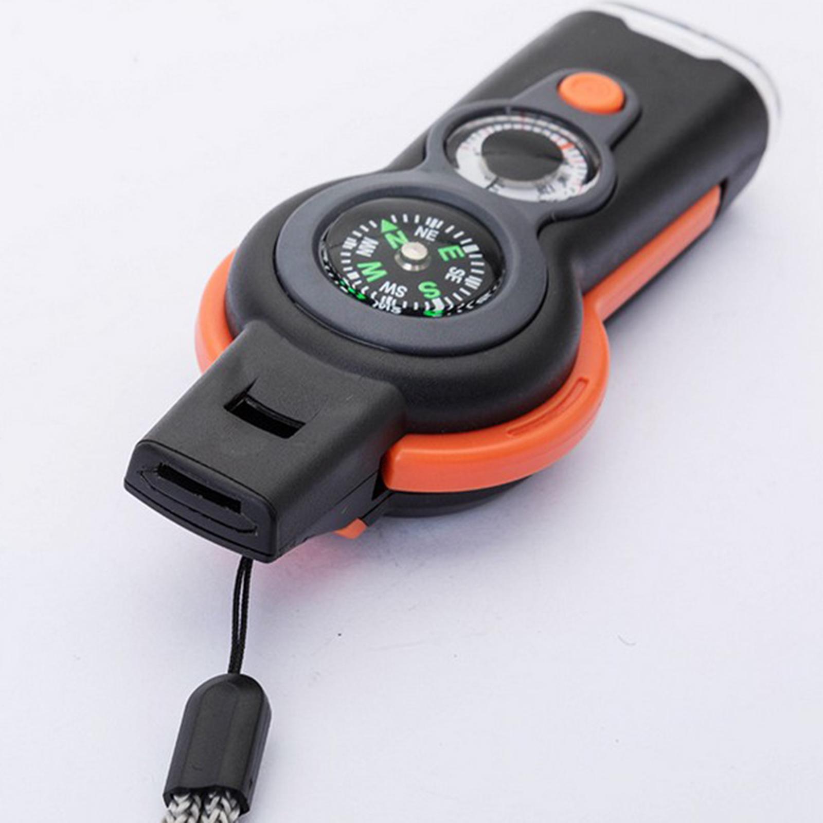 7-in-1 Emergency Survival Safety Whistle Reflector Mirror LED Signal Lights