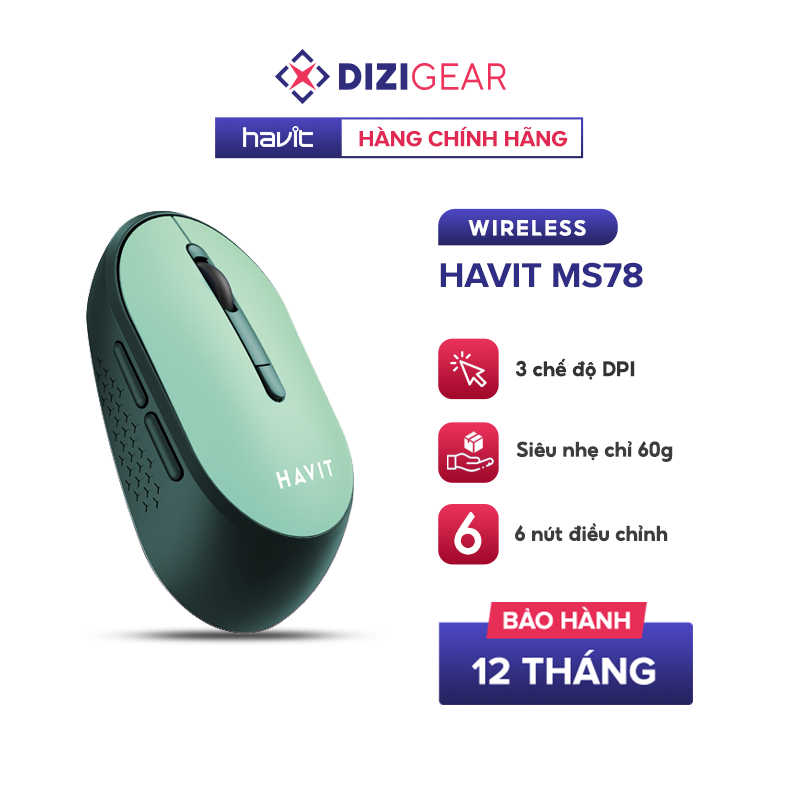 Chuột Không Dây HAVIT MS78 Nhỏ Gọn, 6 Nút Điều Chỉnh + 3 Chế Độ DPI, Tuổi Thọ 3tr Lần Nhấn - Hàng Chính Hãng