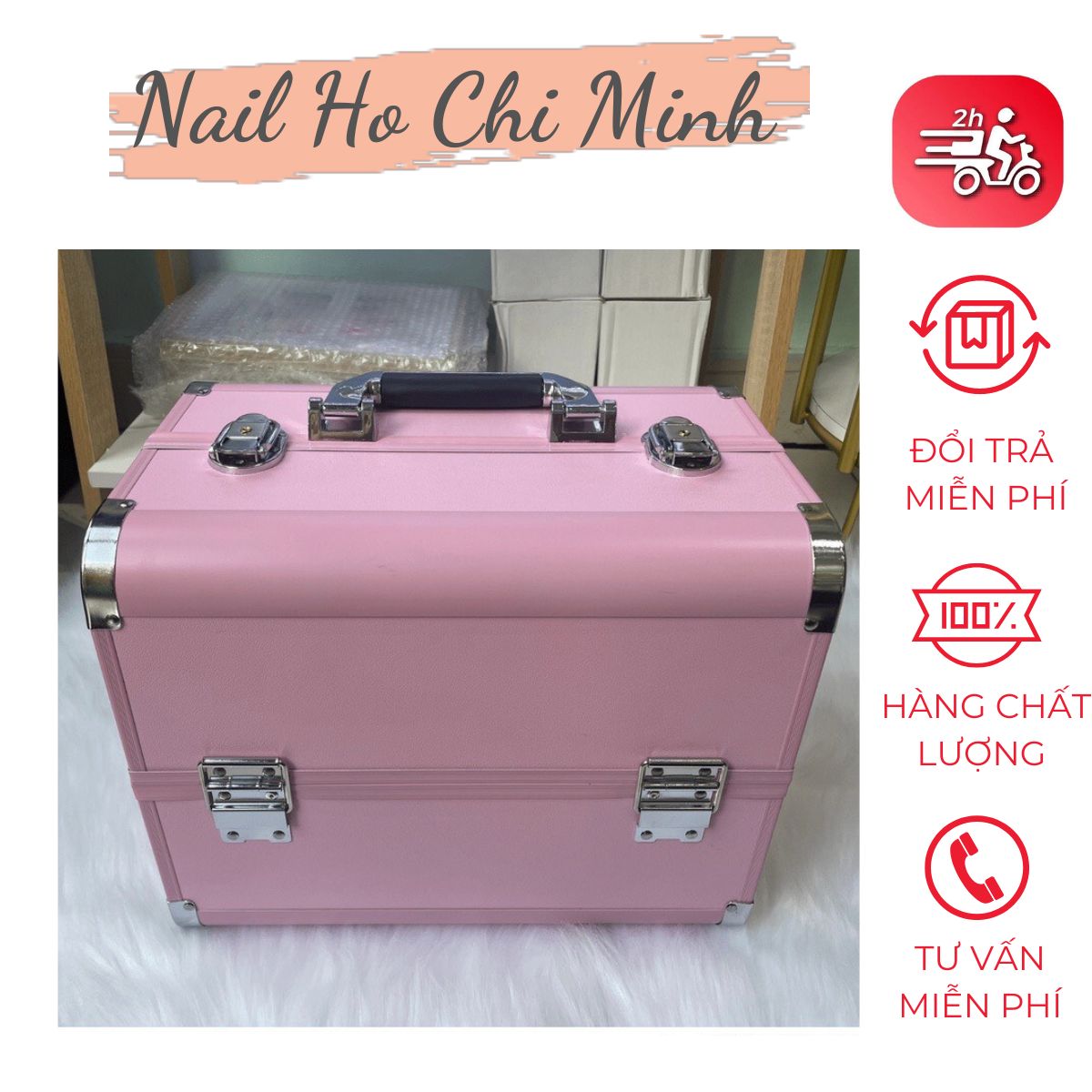 [HCM]Cốp nhôm đựng nail mi 2 tầng - Cốp nhôm cao cấp đựng đồ trang điểm, phun xăm thẩm mỹ nhiều màu sang chảnh