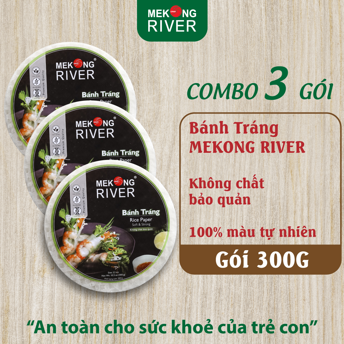 Combo 3 Túi Bánh Tráng Mekong River 16cm 300g