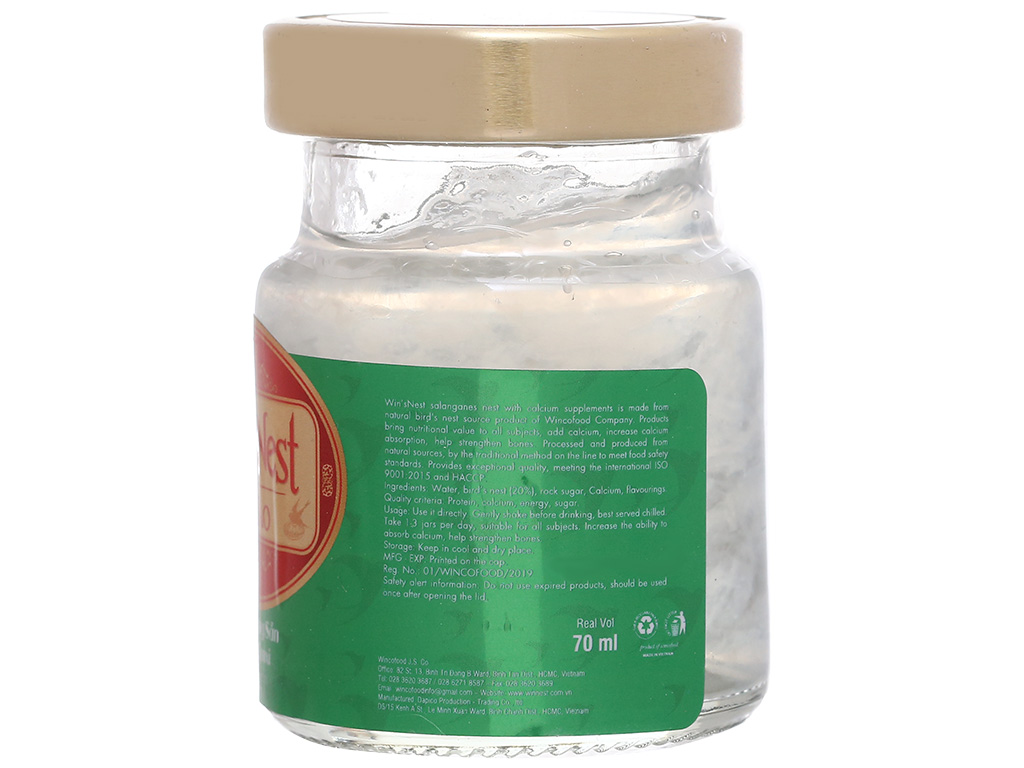 THÙNG 72 LỌ YẾN SÀO WIN'SNEST TỔ YẾN CHƯNG SẴN BỔ SUNG CANXI 20% (70ML/LỌ)