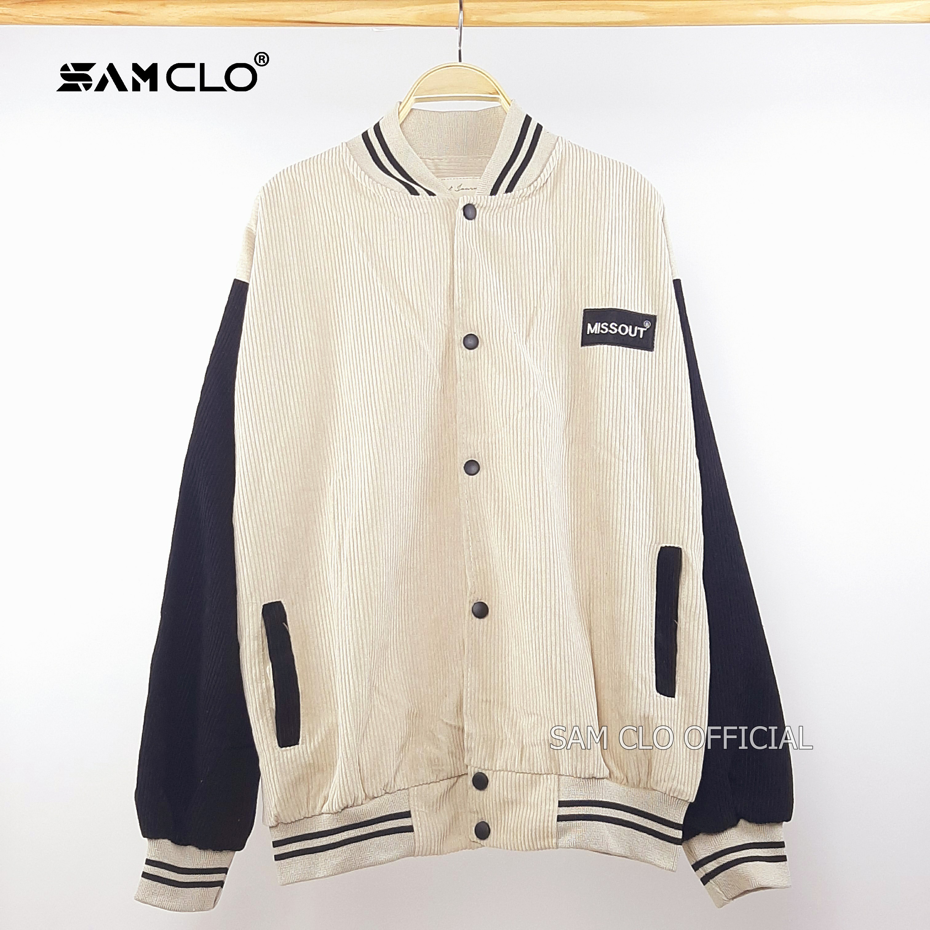 Áo khoác NHUNG bomber CÀI NÚT freesize SAM CLO form rộng nam nữ unisex mặc cặp - couple thêu LOGO MISSOUT