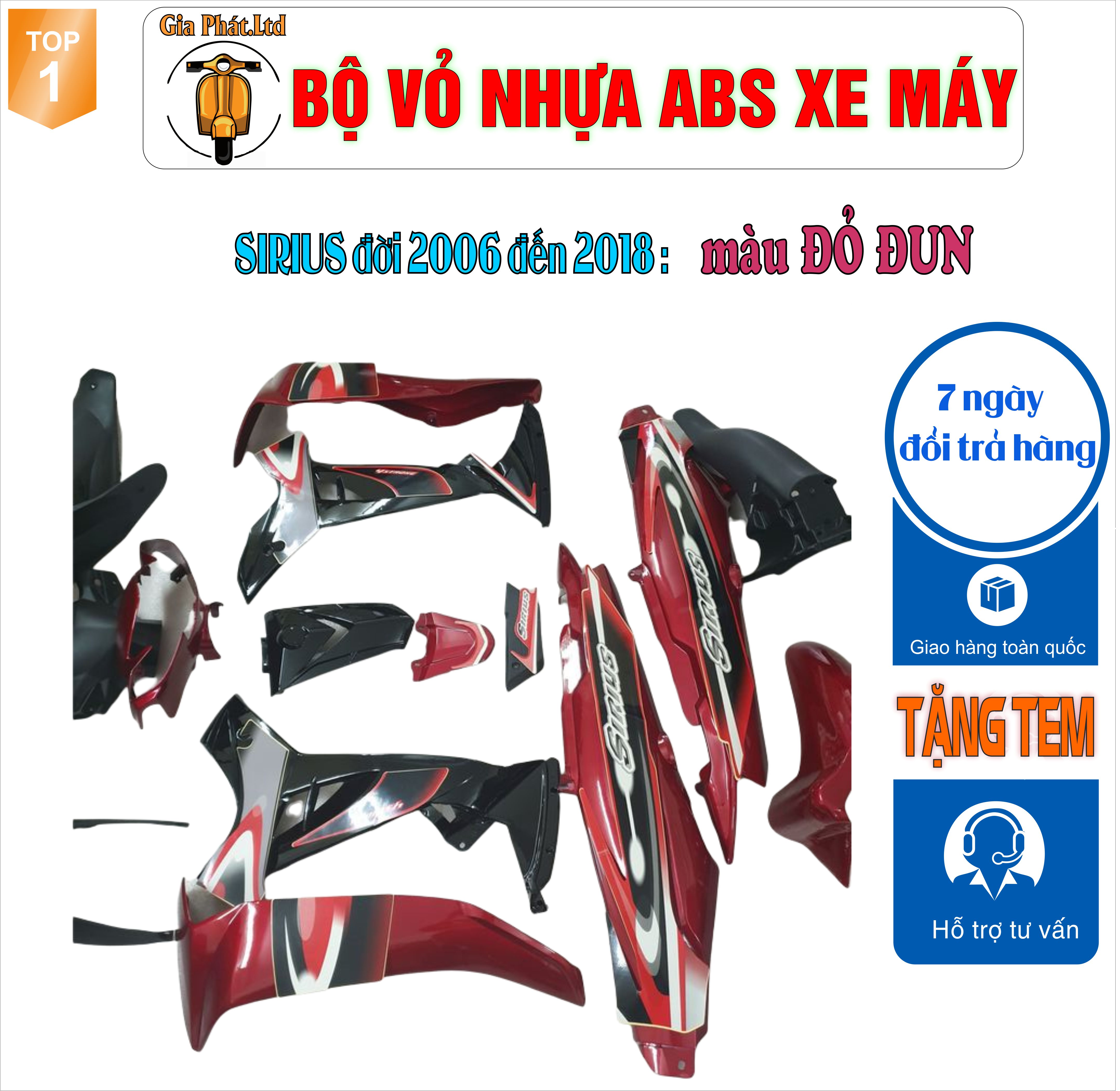 Bộ nhựa dàn áo xe SIRIUS màu ĐỎ ĐUN , nhựa ABS nguyên sinh cao cấp -TKB-1398