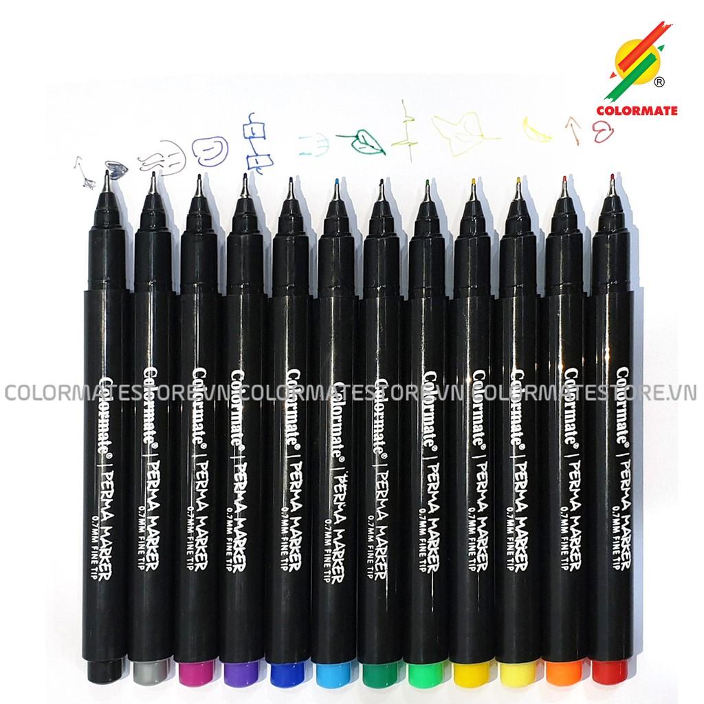 Bút lông màu Perma Marker, bút lông kim bộ 12 màu - COLORMATE