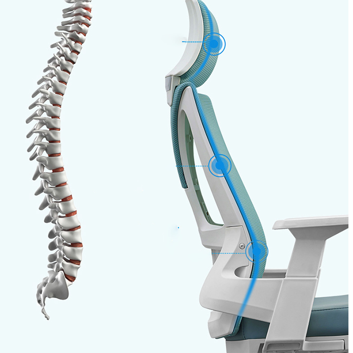 Ghé lưới xoay Văn Phòng có tựa đầu đệm da trắng xanh ngọc - Nội thât văn phòng cao cấp