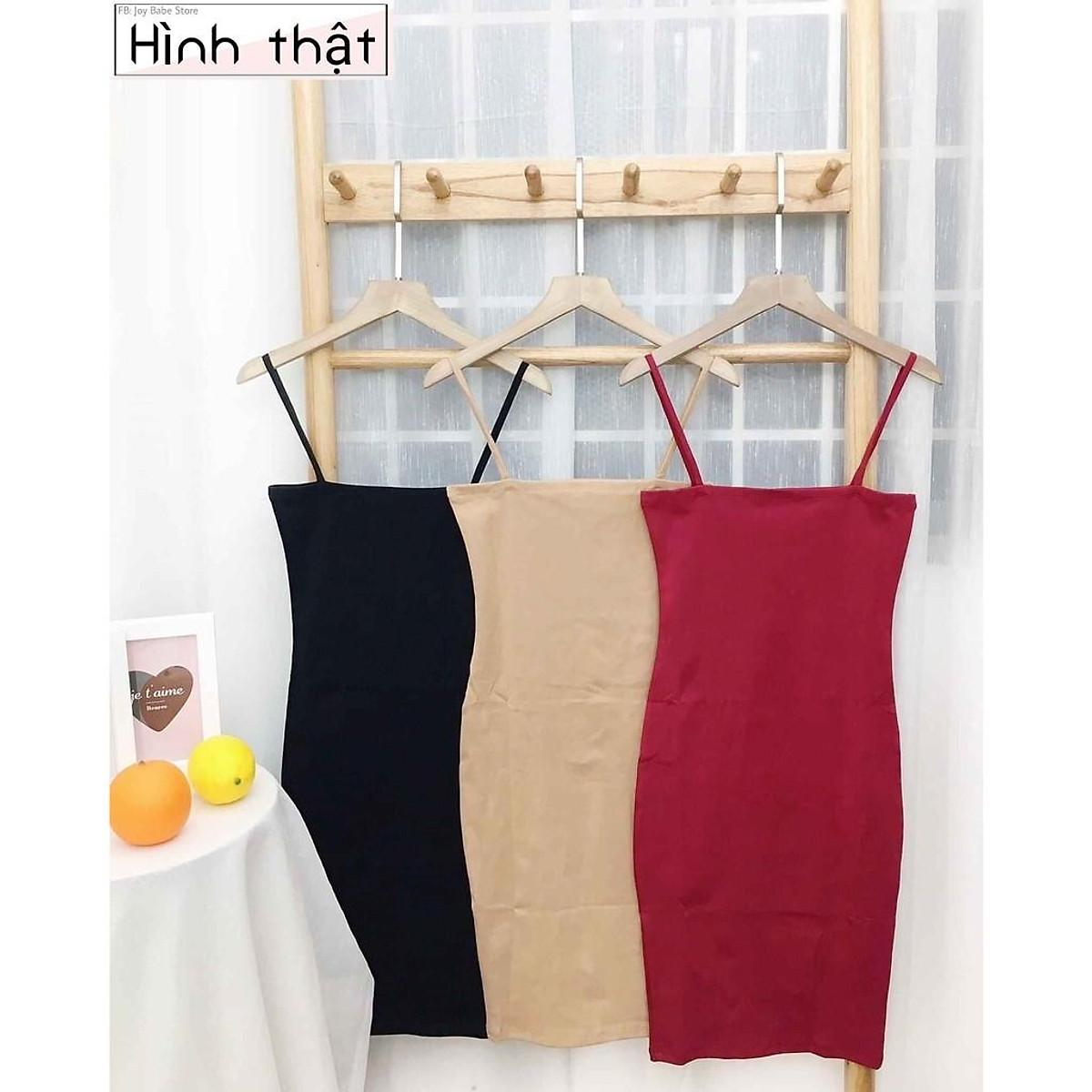 ĐẦM NỮ THUN CO GIÃN ÔM BODY HAI DÂY BASIC TRƠN KIỂU HÀN QUỐC HOT GIRL