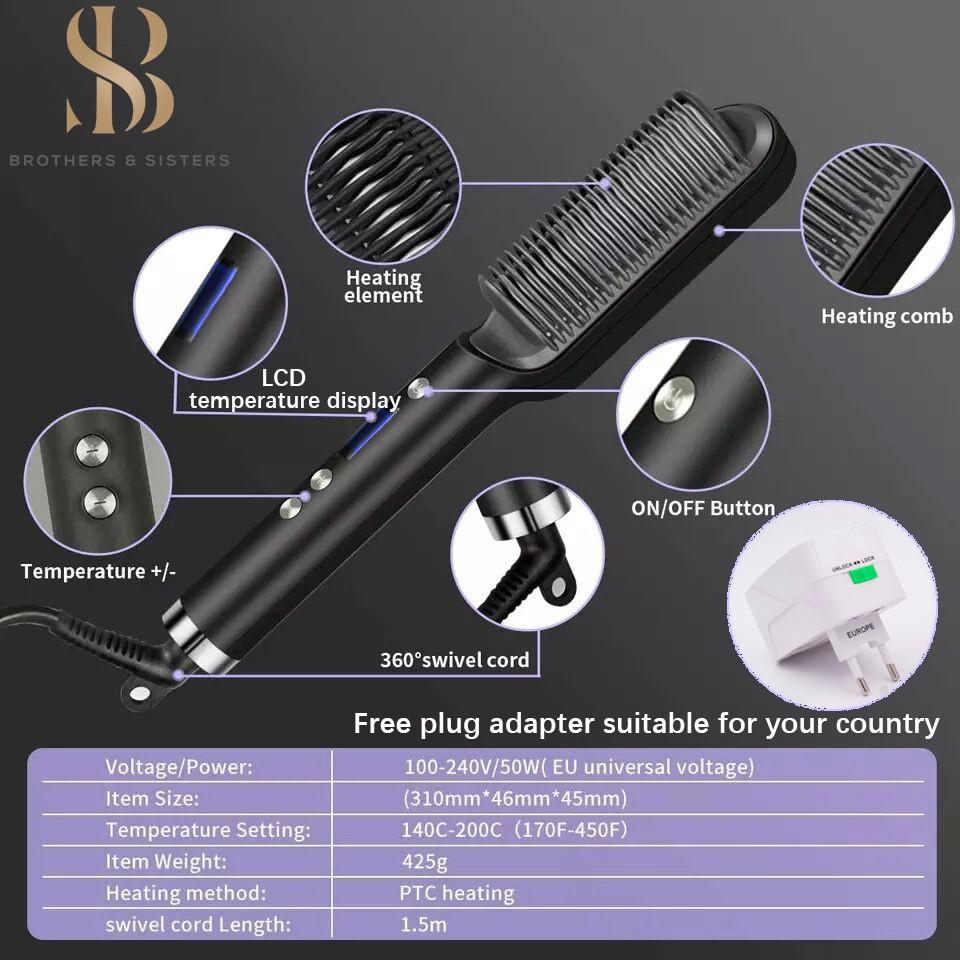Lược điện - Lược duỗi thẳng tóc 2 in 1 Công cụ tạo kiểu chải tóc, Máy ép duỗi tóc thẳng Máy Duỗi Tóc