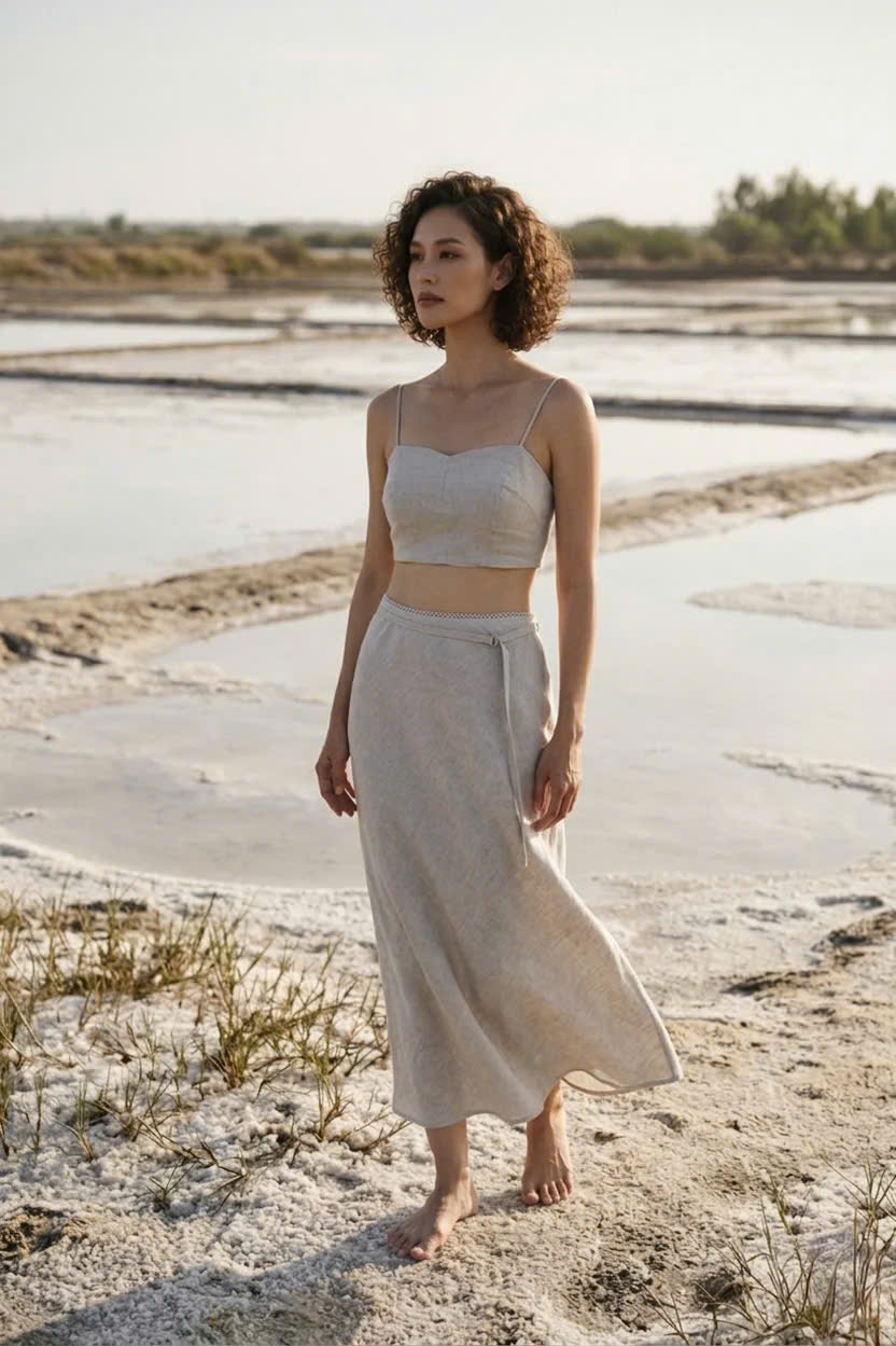 Áo Croptop Hai Dây Linen Vải Lanh Xám Muối Tiêu TOP208 Thời trang Hity