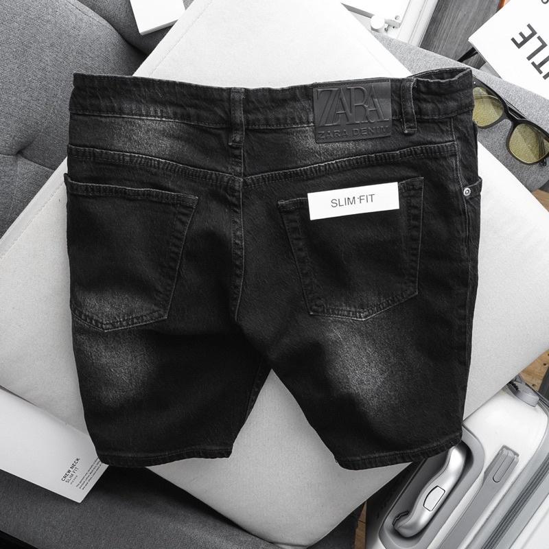 Quần short jean nam ống suông VNXK màu đen xám cotton