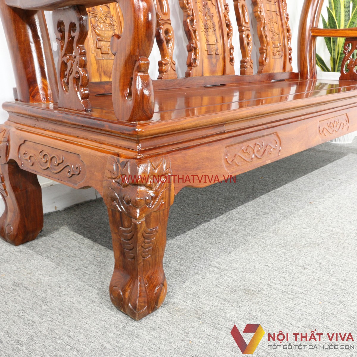 Bộ Bàn Ghế Salon Gỗ Hương Chạm Đào 6 Món Tay 10