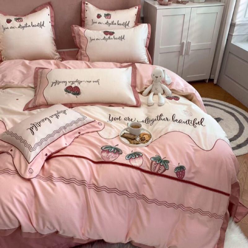 Bộ ga gối vỏ chăn lụa thêu 6 món