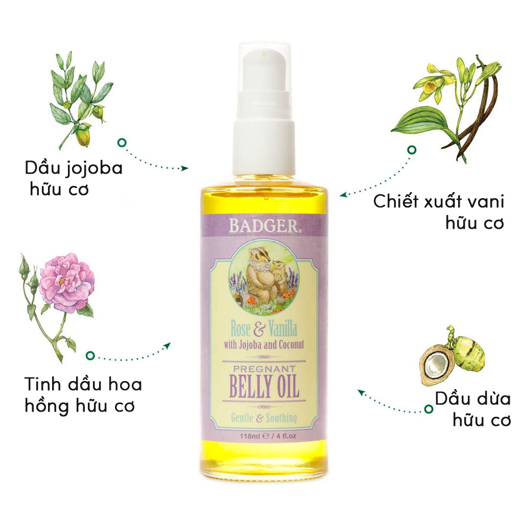 Dầu Hữu Cơ Dưỡng Da Vùng Bụng Cho Mẹ Bầu Badger Belly Oil - 118mL