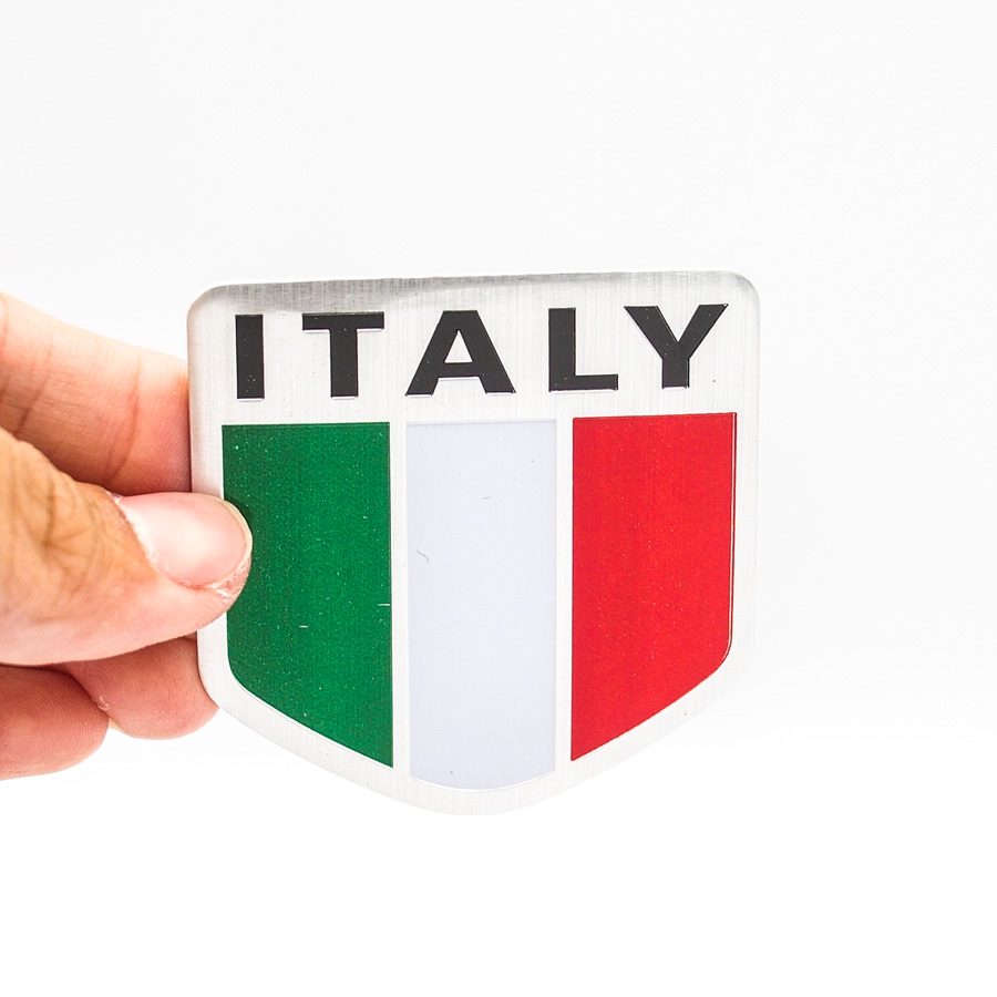 Sticker hình dán metal cờ Ý Italia - miếng lẻ - Khiên 5x5cm