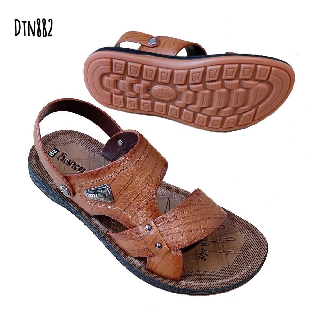 Dép da nam đen đế kếp dép tăng chiều cao 4cm Xăng đan Sandal nam da bò xịn quai ngang quai hậu cao cấp