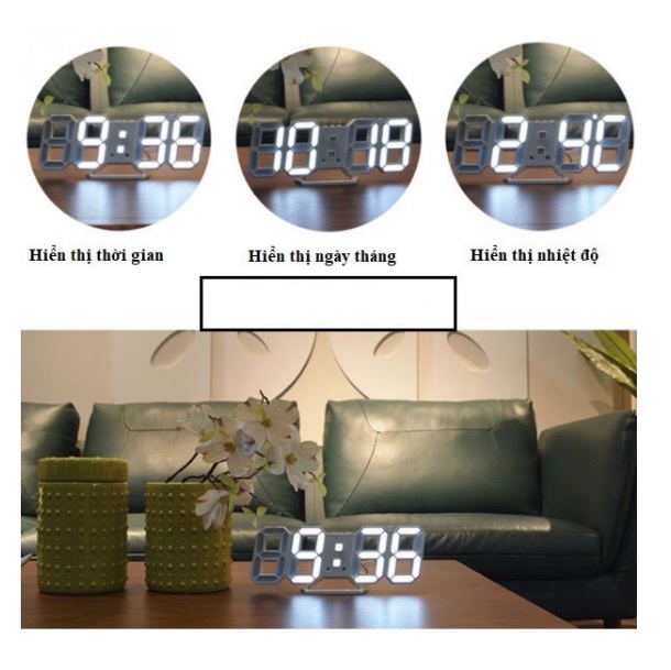 Đồng hồ LED treo tường, để bàn 3D phong cách Hàn Quốc