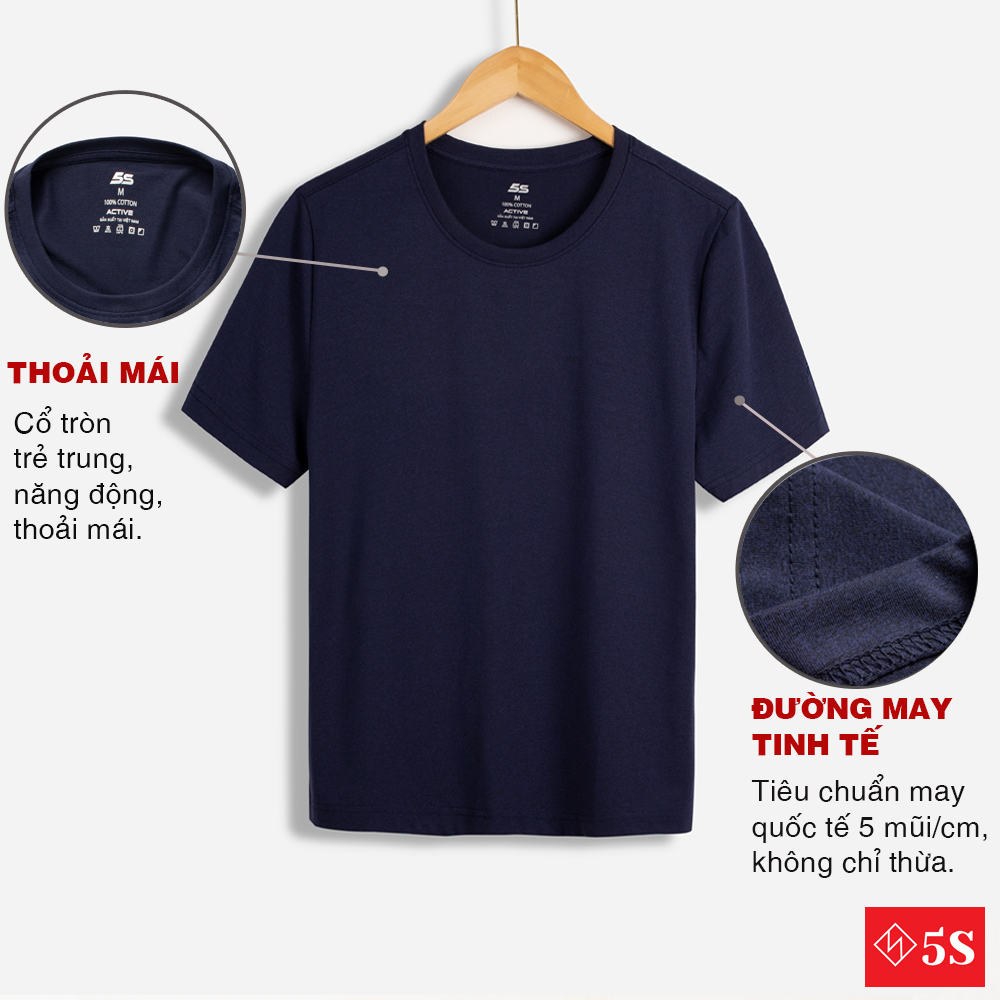 Áo Phông Nam Tay Ngắn 5S (6 màu), Chất Liệu Premium Cotton Siêu Mát, Bền Màu, Thiết Kế Trẻ Trung Năng Động (TSO21023-01)