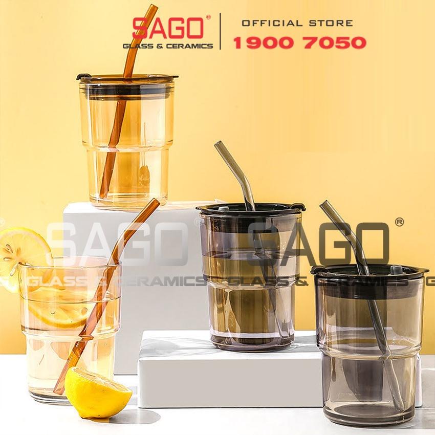 Ly Thủy Tinh Hai Tầng INS Water Cup 400ml Có Nắp | Tùy Chọn Có Bao Da và Óng Hút Thủy Tinh