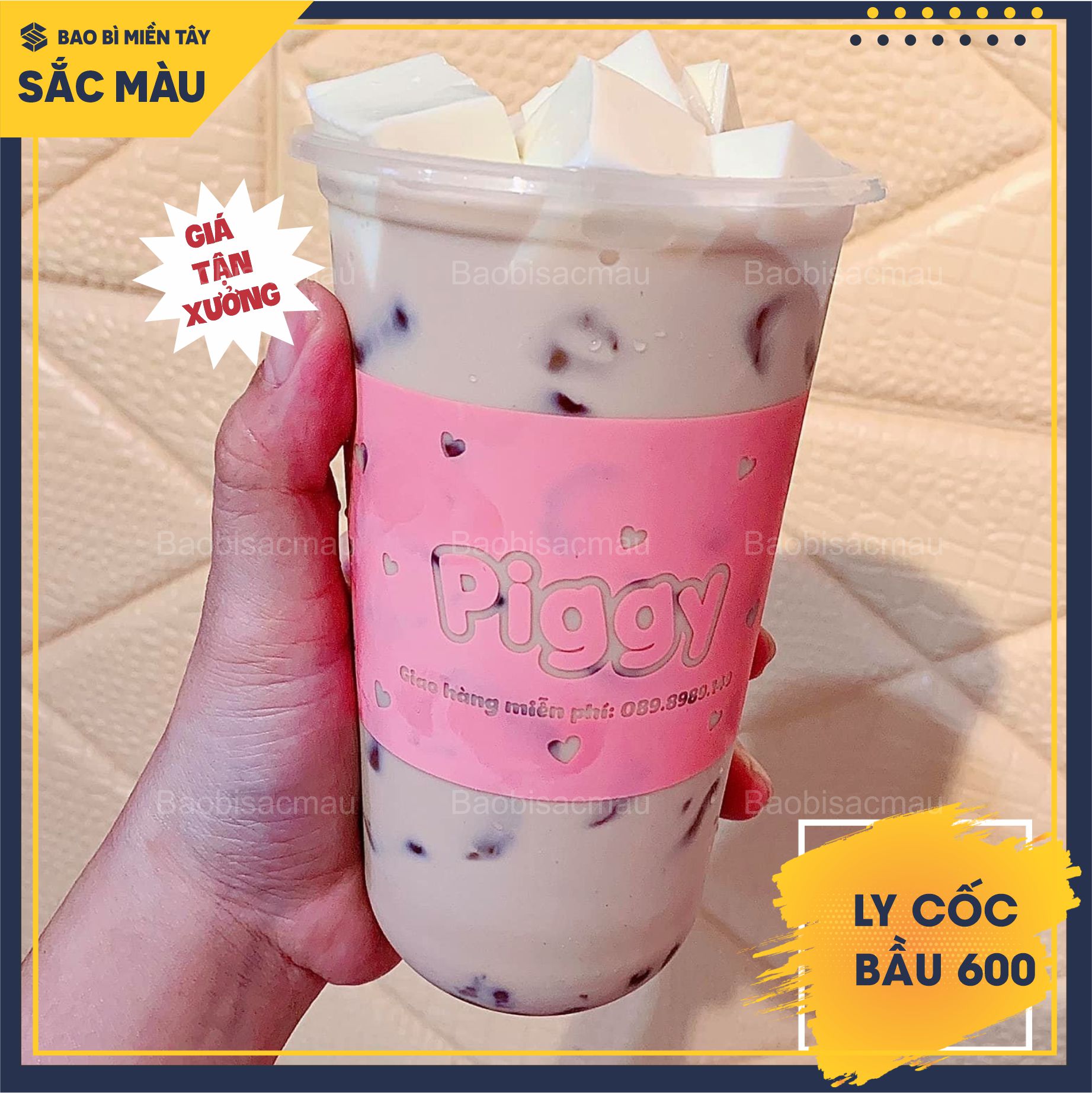Sỉ 50 cốc nhựa/ ly nhựa đáy bầu 600ml kèm nắp
