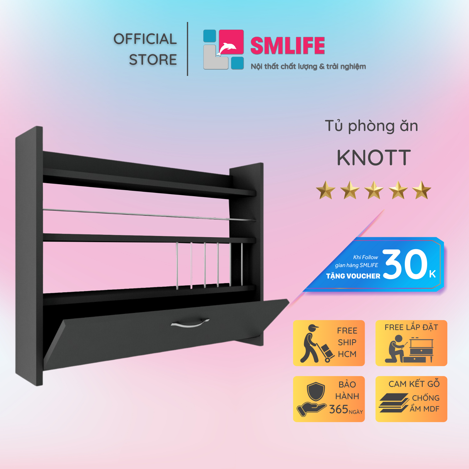 Kệ gỗ nhà bếp hiện đại SMLIFE Knott | Gỗ MDF dày 17mm chống ẩm | D80xR15xC80cm