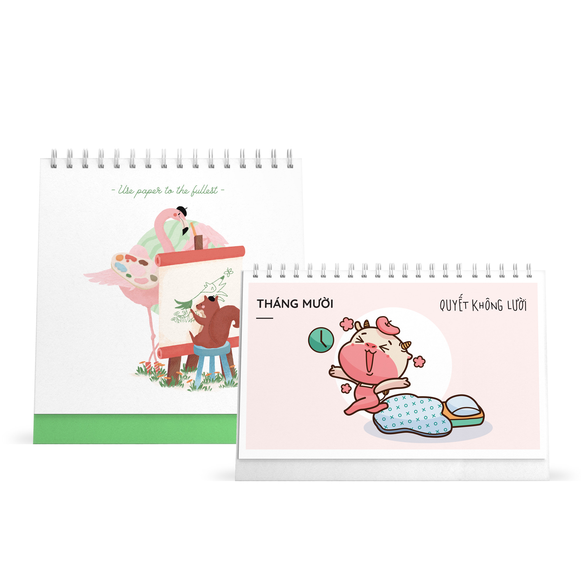 Combo lịch bàn SDstationery 2021 - Lịch ngang chữ nhật HỨA SỐNG TỐT (con trâu) và Lịch đứng vuông LIVE GREEN (sống xanh)