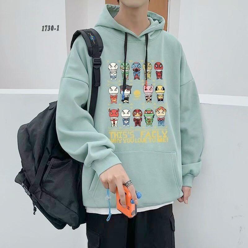 Áo Hoodie Chống Nắng In Hoạt Hình Nón 2 Lớp Chất Liệu Thun PE Cho Nam Và Nữ Dưới 70kg