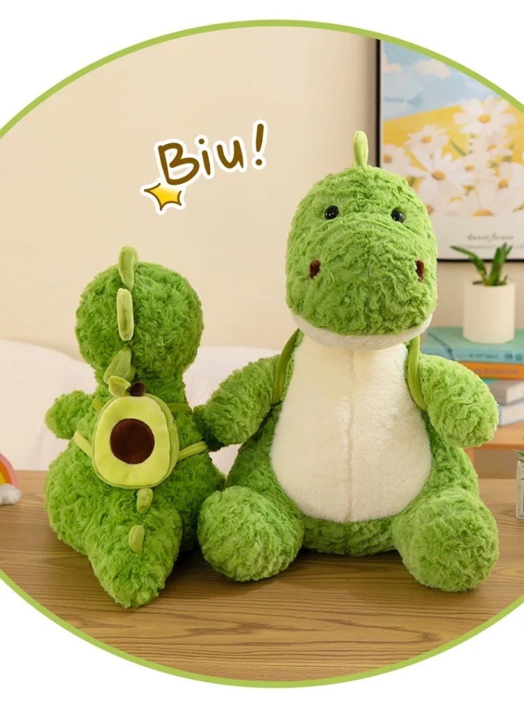 Thú nhồi bông khủng long đeo Balô quả bơ đáng yêu - Size 55cm đến 65cm - Quà tặng gấu bông khủng long êm mịn cho bé