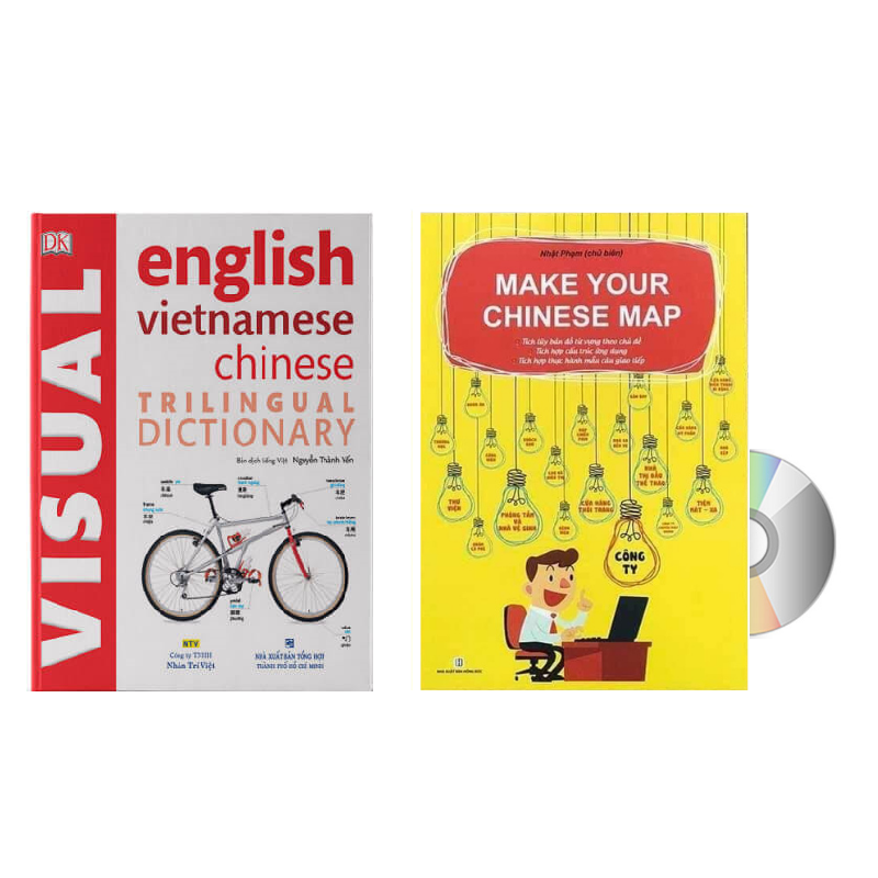 Combo 2 sách Từ điển hình ảnh Tam Ngữ Trung Anh Việt – Visual English Vietnamese Chinese Trilingual Dictionary +Make your Chinese map Bản đồ tư duy từ vựng Tiếng Trung theo chủ đề +DVD tài liệu