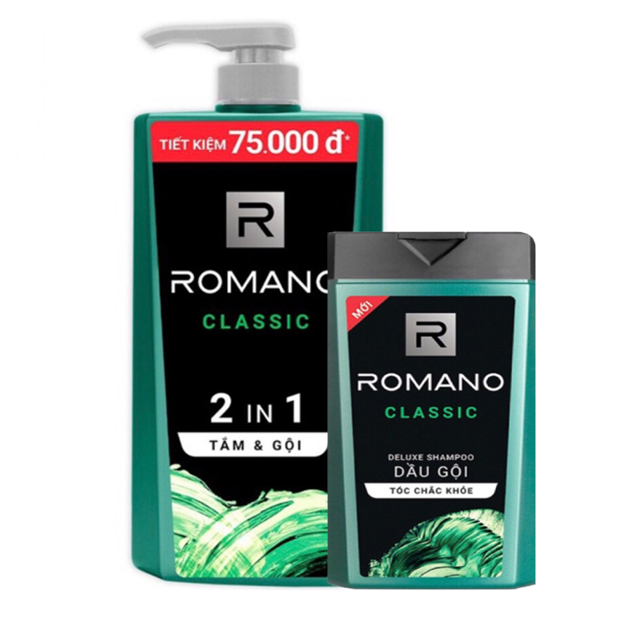 Tắm gội Romano Classic 2 trong 1 chai 900gr Tặng kèm dầu gội Classic 180g