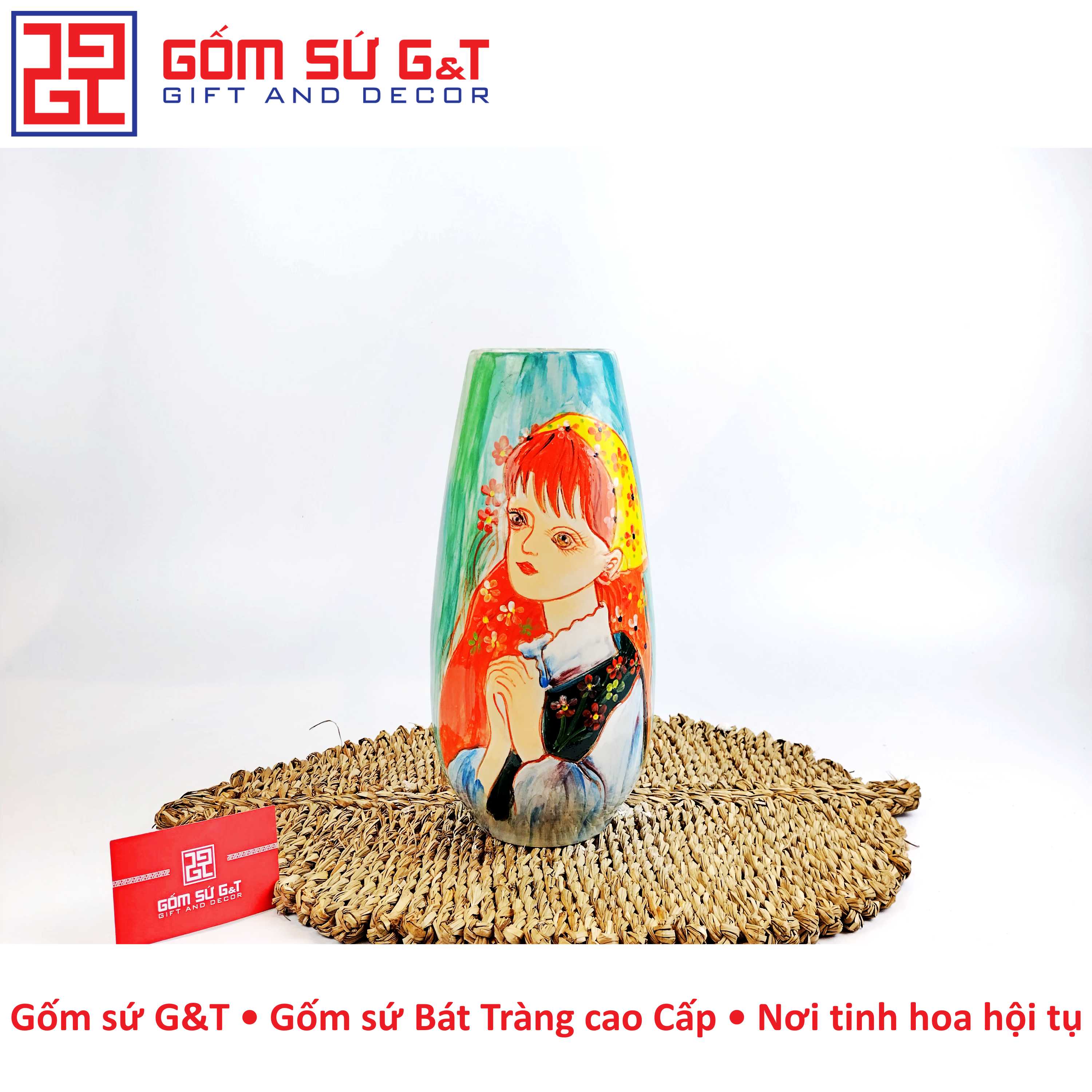 Lọ hoa dáng bom miệng rộng vẽ cô gái Nga Gốm Sứ G&T