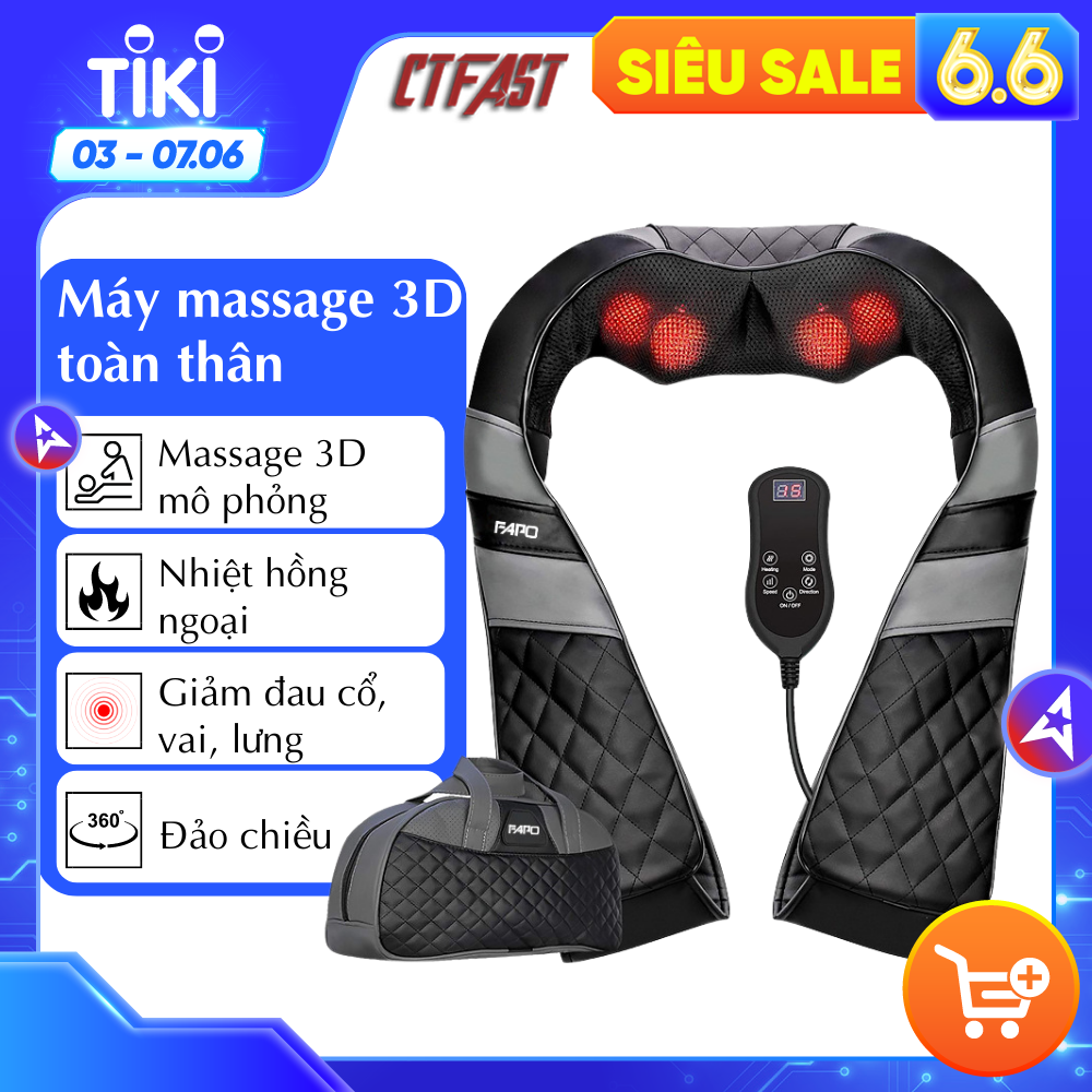 Máy massage toàn thân CTFAST R12: Đai mát xa toàn thân nhiệt hồng ngoại 3D mô phỏng bàn tay con người - Chuyên sâu giảm đau cổ, vai, gáy, lưng..Dễ dàng sử dụng tại nhà, văn phòng, ô tô - Tặng kèm túi đựng cao cấp