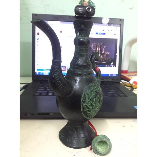 Bình đồng cổ hoạ tiết rồng phượng, bình theo phong cách cổ xưa, bình đồng phong thuỷ độc lạ, bình đồng cổ trưng bày