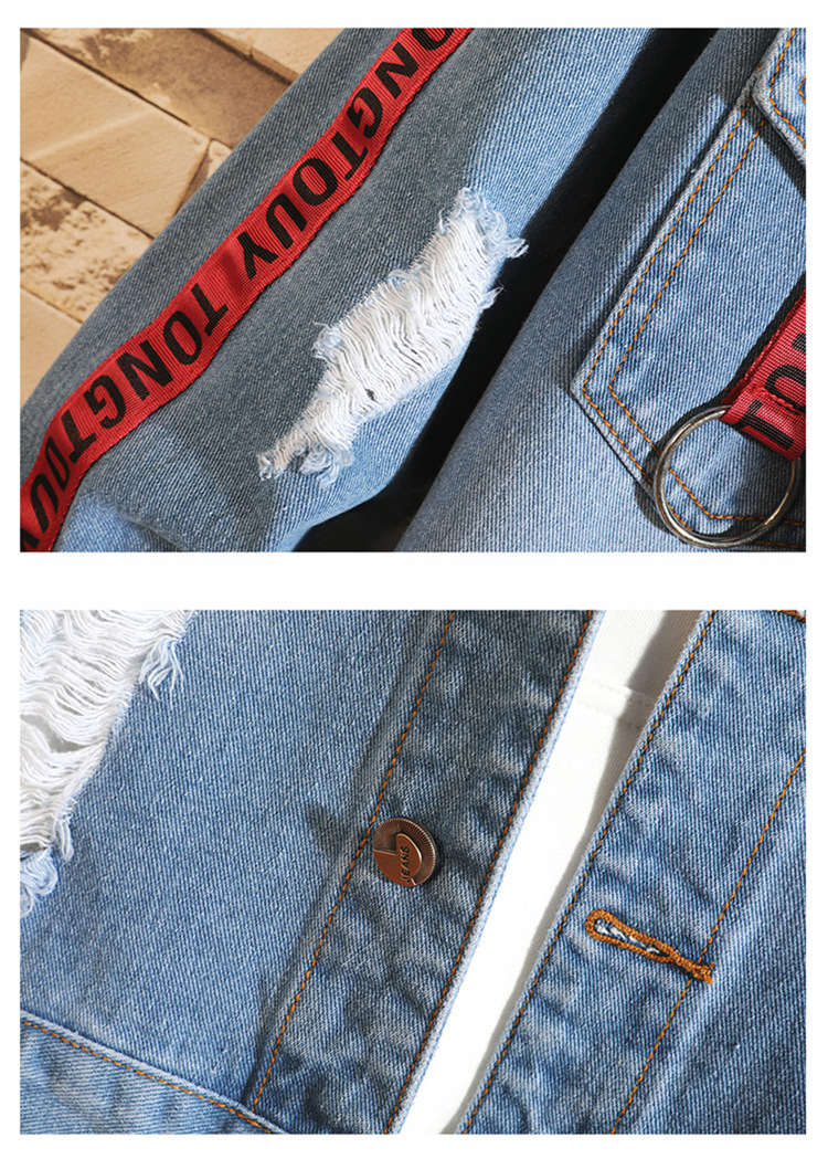 Áo khoác jeans nam vá rách phong cách đường phố
