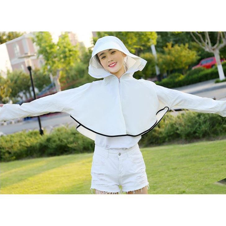 ÁO KHOÁC CHỐNG NẮNG TRƠN CHE CỔ CHE MẶT MŨ CÓ VÀNH RỘNG CHE NẮNG