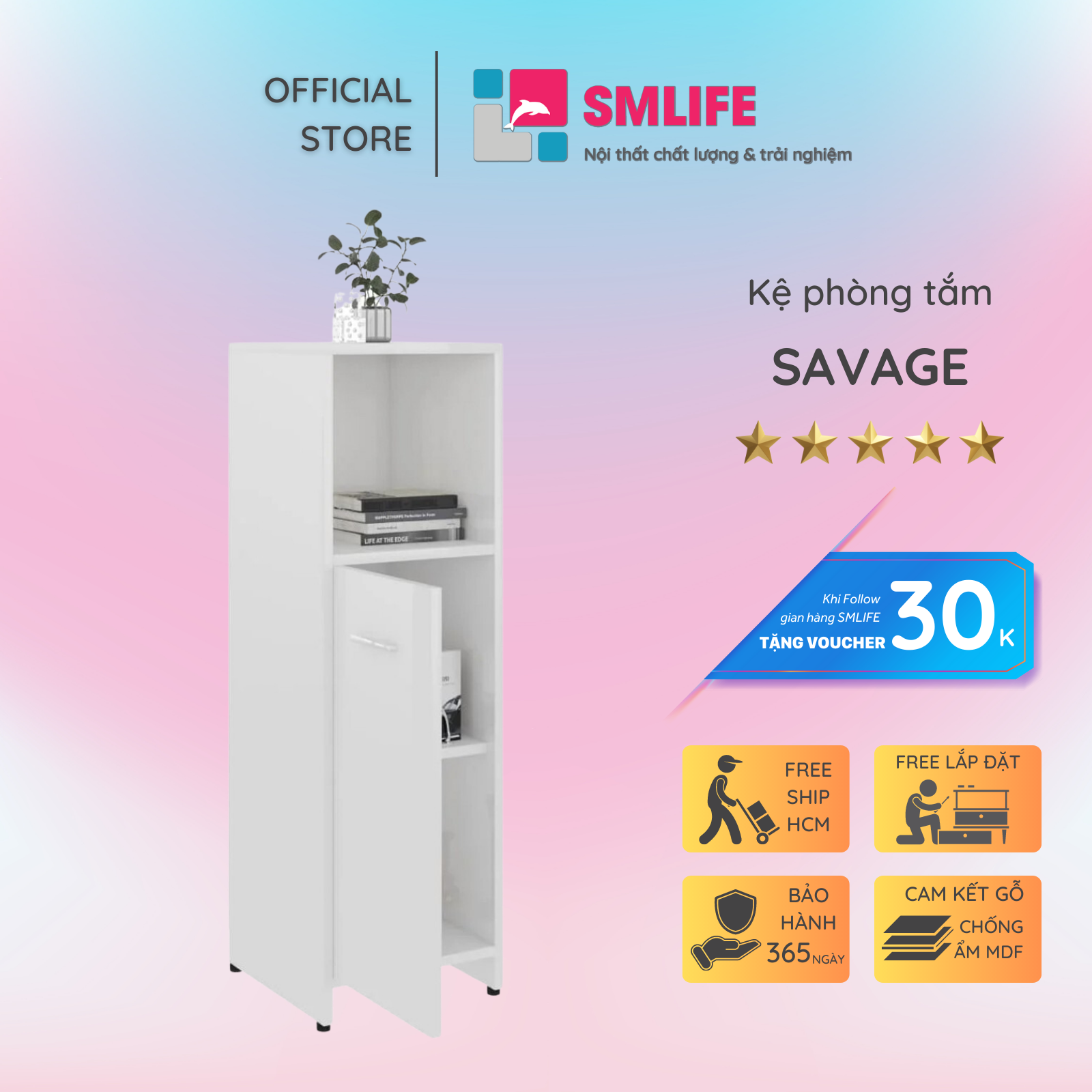 Tủ phòng tắm gỗ hiện đại SMLIFE Savage | Gỗ MDF dày 17mm chống ẩm | D30xR30xC95cm