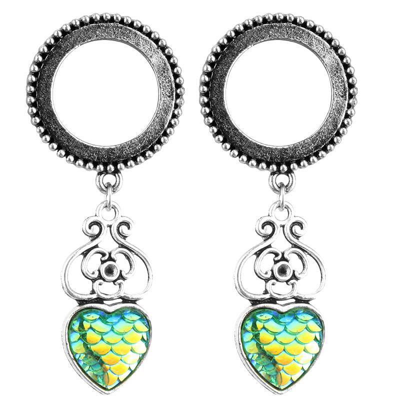 Ear Flesh Tunnels Heart Shape Fish Scale Dangle Ear Piercing Jewelry 6mm