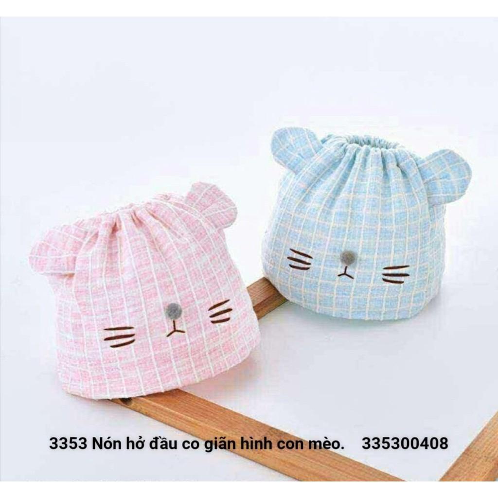 Nón em bé kiểu hở đầu co giãn hình con mèo (3353), chất liệu cotton 100% , thương hiệu Aiueo Nhật Bản