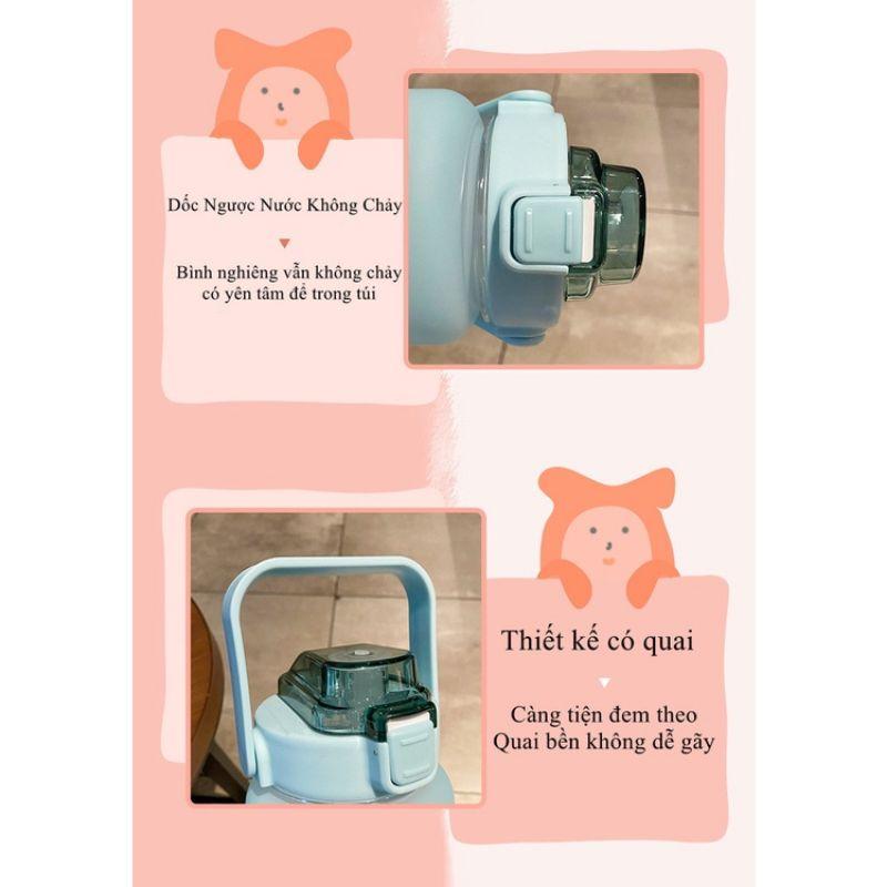 BÌNH NƯỚC 2L MÀU MỜ NHÁM CÓ HÌNH STICKER TỰ DÁN VÀ DÂY ĐEO